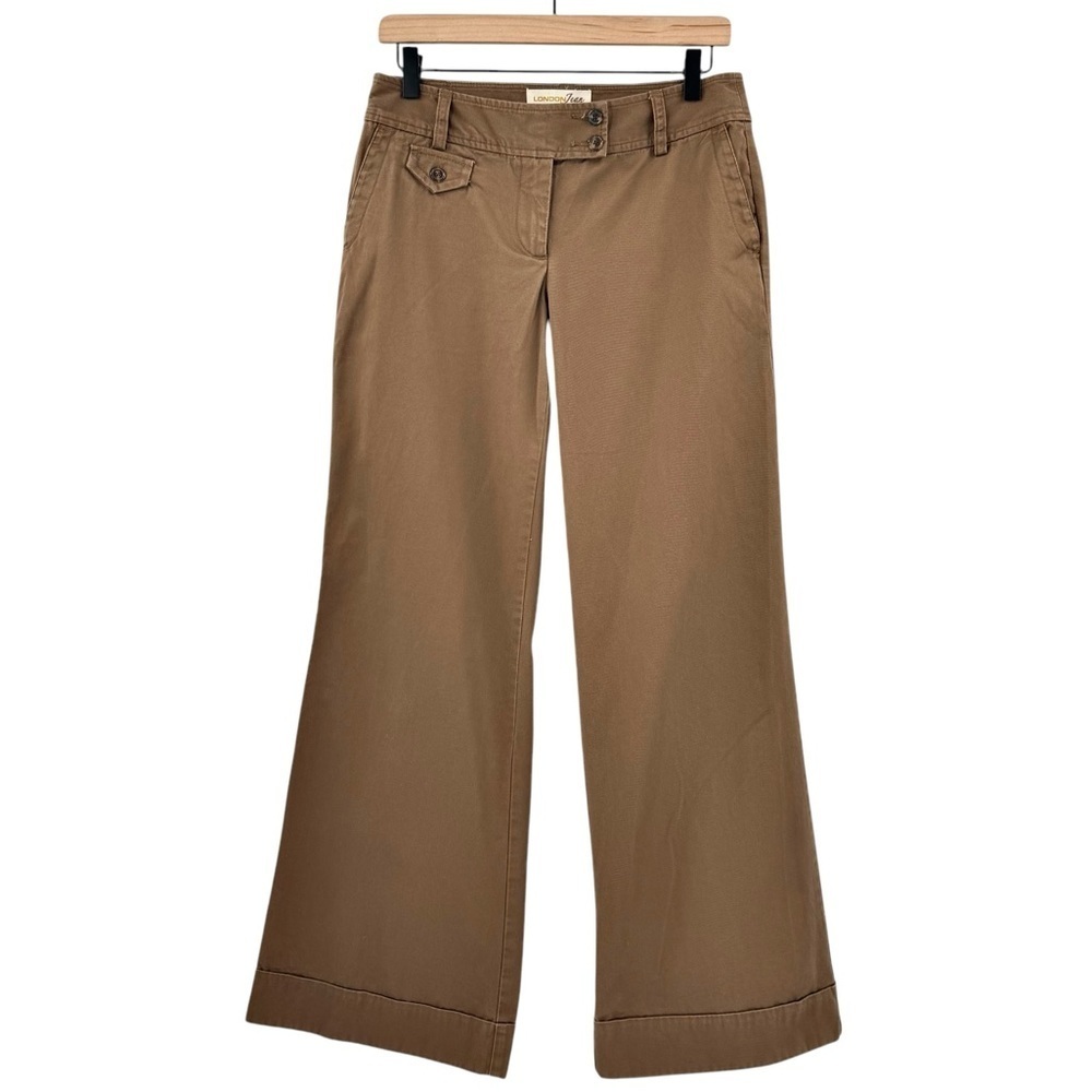 Vintage 2000s Low Rise Wide Leg Trousers Brown Chinos 100% Cotton | Size 6 - Picture 2 of 8